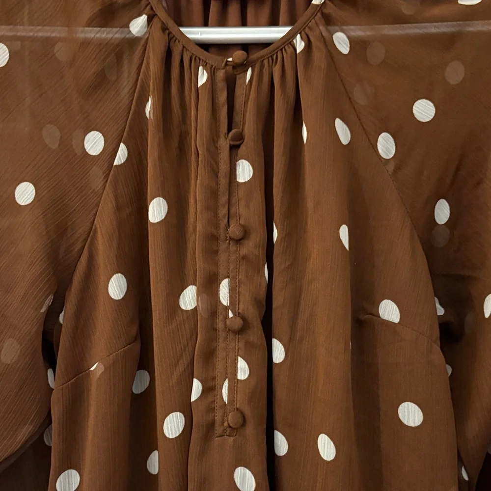 LC Lauren Conrad Chocolate Polka Dot Blouse - Picture 6 of 6